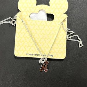 DISNEY Letter A initial silver necklace with real swarovski minnie mouse stone